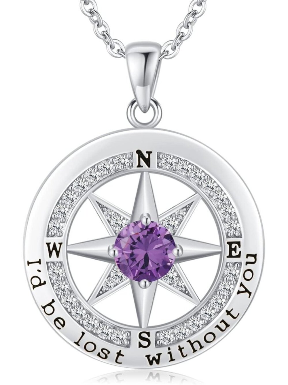 Sterling Silver Compass Necklace - Engraved Love Gift for Her
